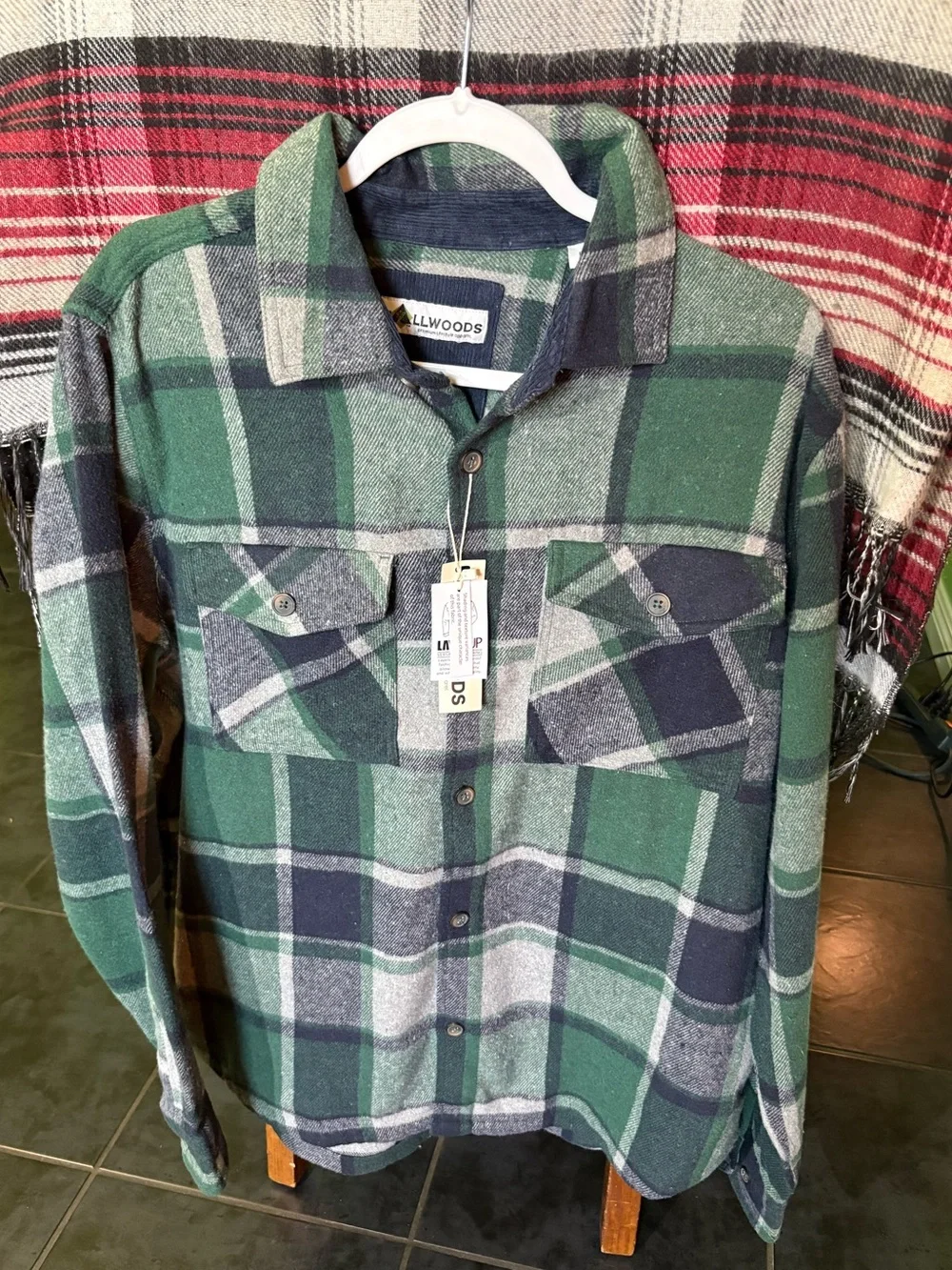 Men’s button up vintage flannel OD green New with tags Tall woods L